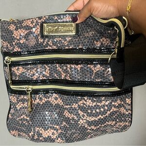 Betsey Johnson pink and black sequin crossbody bag